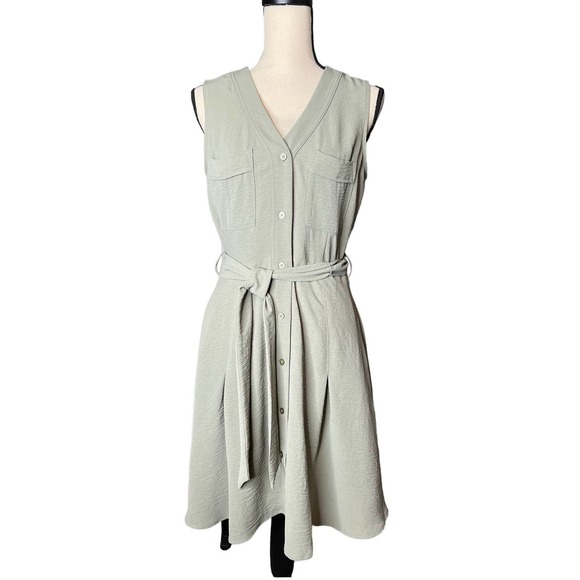 NEW DKNY Dress Size 6 in Olive Green Button Front Tie Belt Sleeveless - Picture 1 of 6